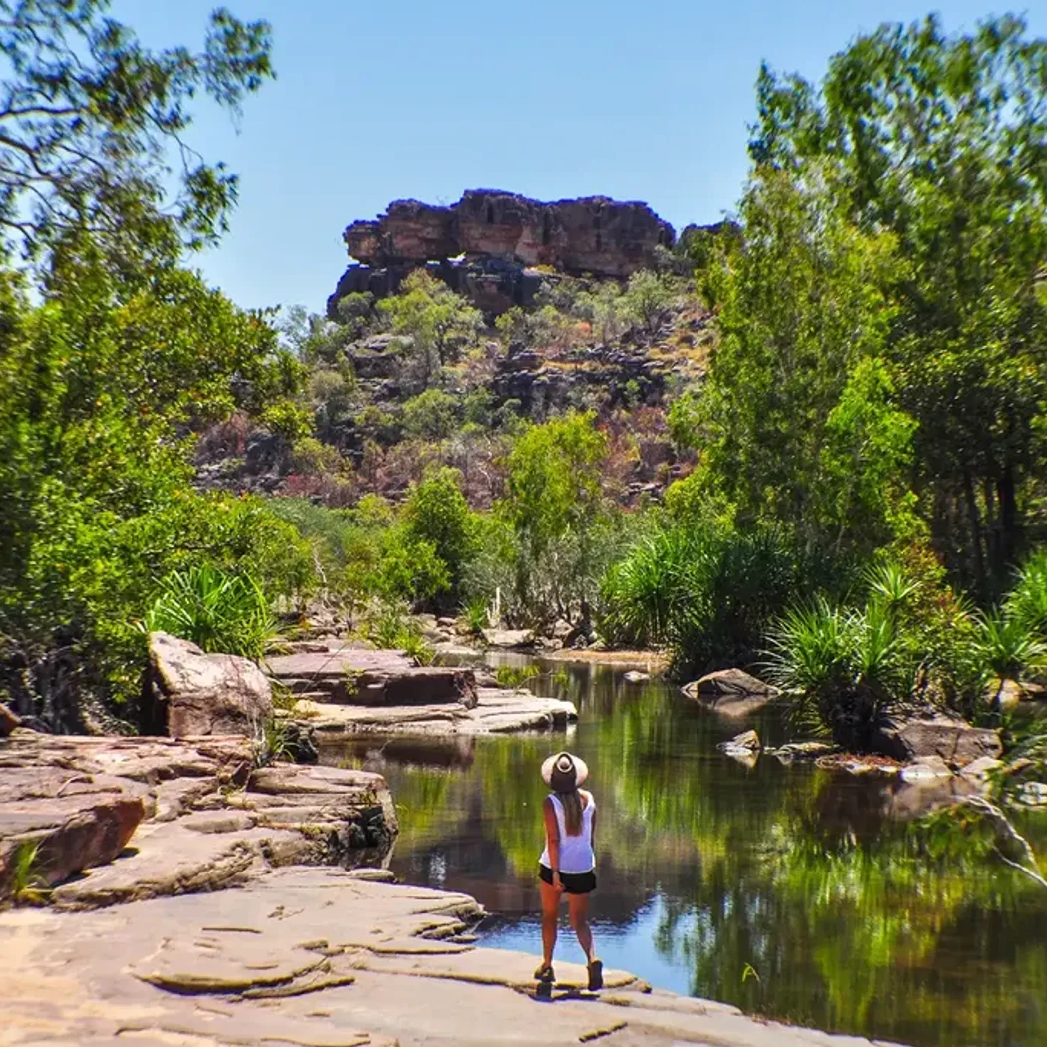 kakadu escarpment, rock pools, hiking scene